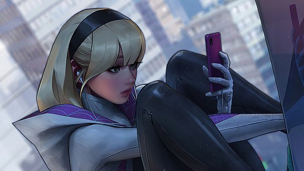 Spider Gwen Using Phone - hdwallpaper4k