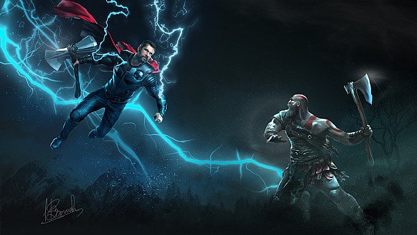 Thor Vs Kratos Art - hdwallpaper4k