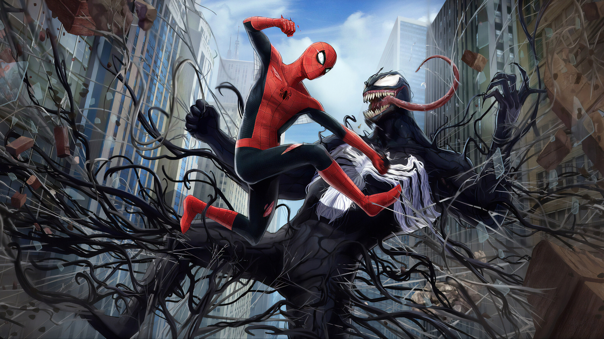 Venom Spiderman Fight Wallpaper